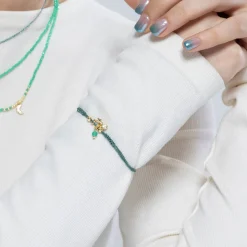 Pulsera de Plata de Ley 925 y Cristal Verde acabada en oro amarillo de 18k - Estrella