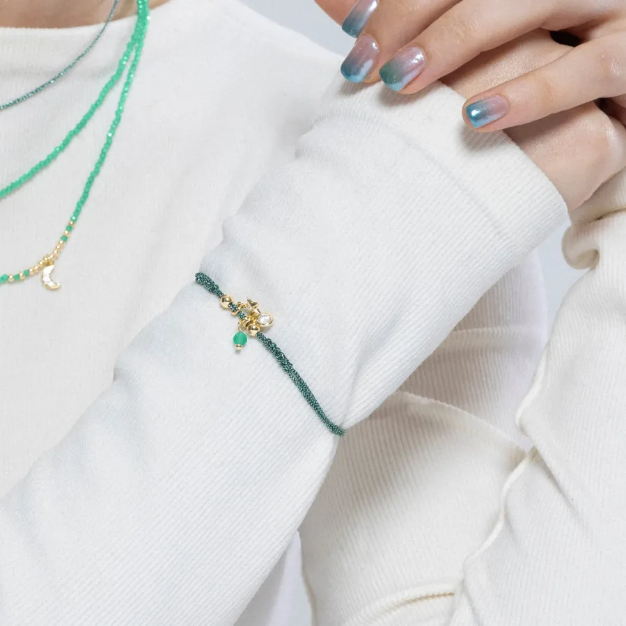 Pulsera de Plata de Ley 925 y Cristal Verde acabada en oro amarillo de 18k - Estrella