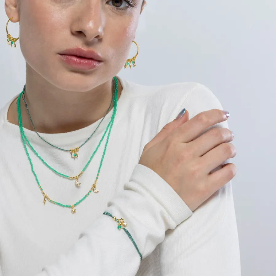 Pulsera de Plata de Ley 925 y Cristal Verde acabada en oro amarillo de 18k - Estrella