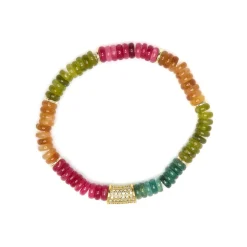 Pulsera de Plata de Ley 925 y Turmalina Multicolor acabado en oro amarillo 18k - Megro