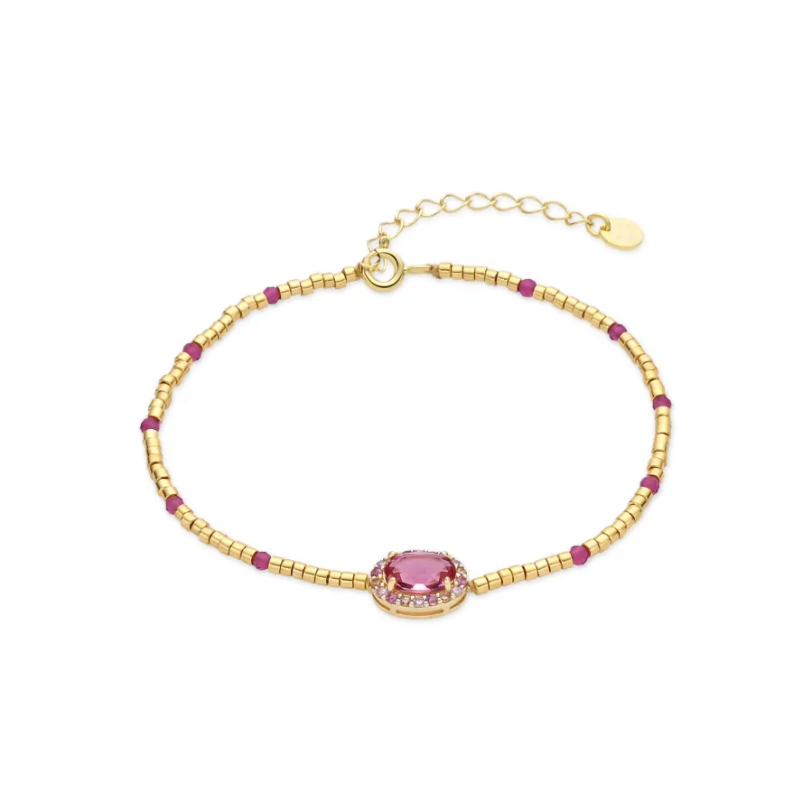Pulsera de Plata de Ley 925 y Circonita Rosa acabado en oro amarillo de 18k - Simder