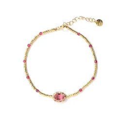 Pulsera de Plata de Ley 925 y Circonita Rosa acabado en oro amarillo de 18k - Simder