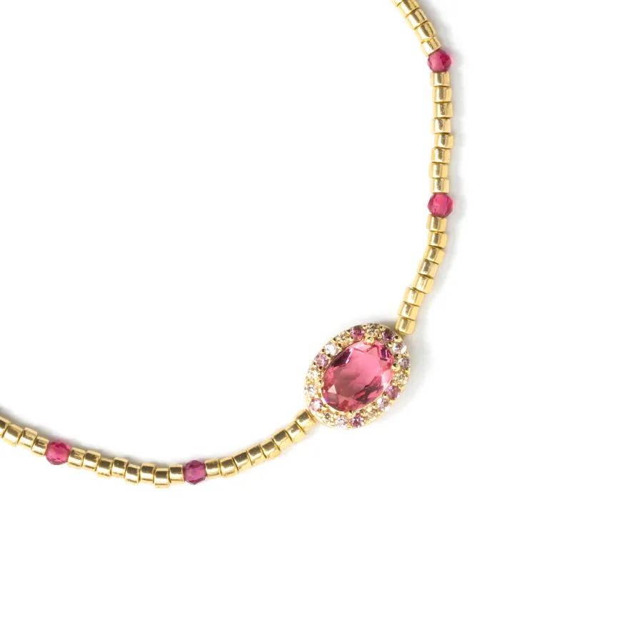 Pulsera de Plata de Ley 925 y Circonita Rosa acabado en oro amarillo de 18k - Simder