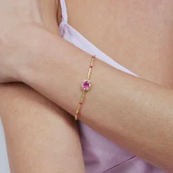 Pulsera de Plata de Ley 925 y Circonita Rosa acabado en oro amarillo de 18k - Simder