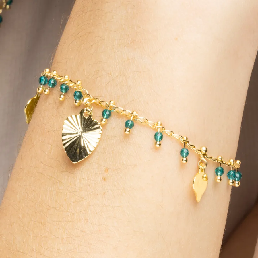 Pulsera de Plata de Ley 925 y Cristal Verde acabado oro amarillo de 18k - Dadrec