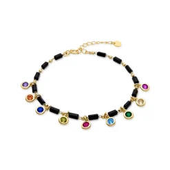 Pulsera de Plata de Ley 925 con Circonita Multicolor acabada en oro amarillo 18K - Vusak