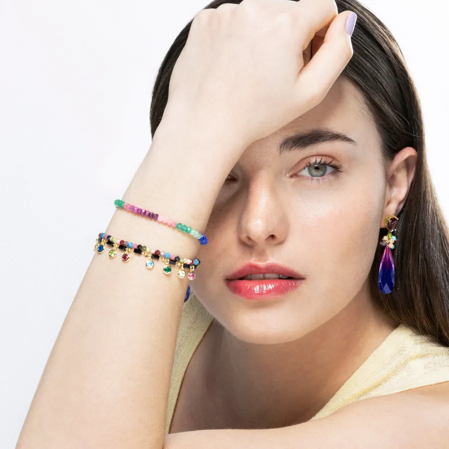 Pulsera de Plata de Ley 925 con Circonita Multicolor acabada en oro amarillo 18K - Vusak
