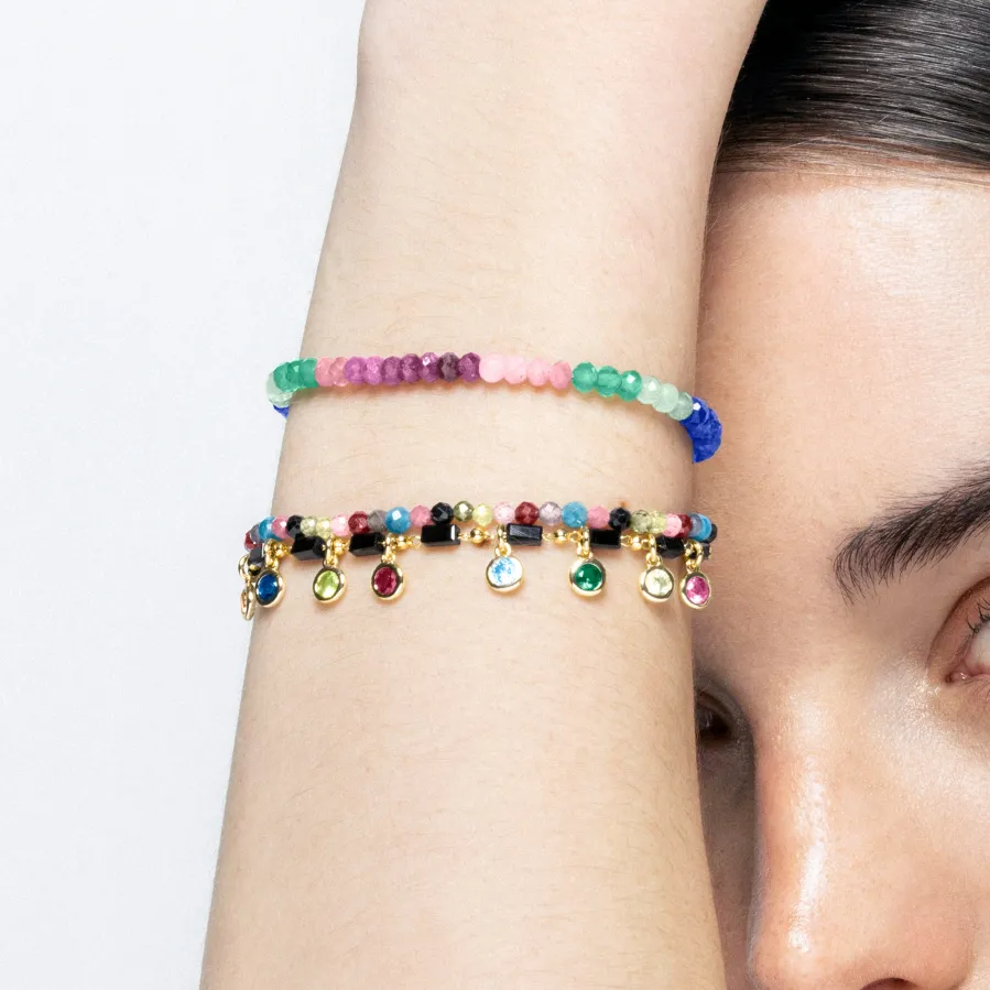 Pulsera de Plata de Ley 925 con Circonita Multicolor acabada en oro amarillo 18K - Vusak