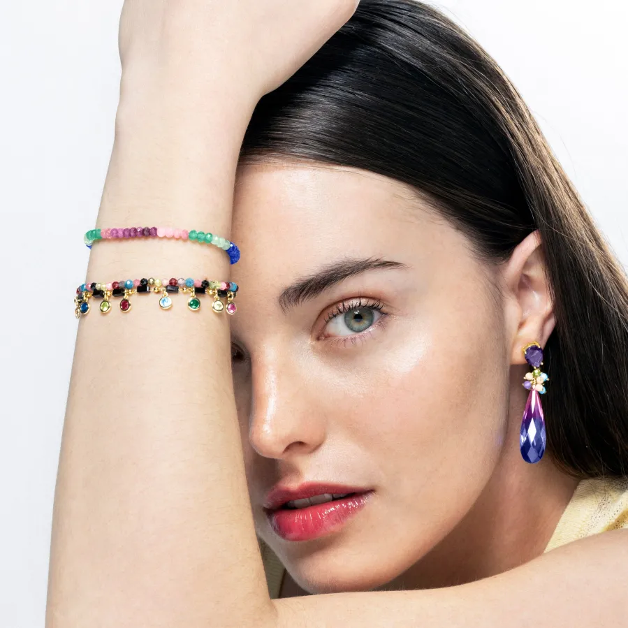 Pulsera de Plata de Ley 925 con Circonita Multicolor acabada en oro amarillo 18K - Vusak