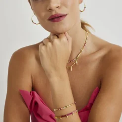 Pulsera de Plata de Ley 925 con Cristal Multicolor acabada en oro amarillo 18K - Noi