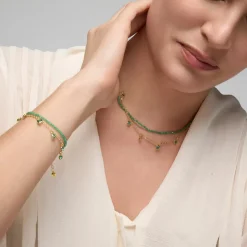 Pulsera de Plata de Ley 925 y Circonita Esmeralda acabado oro amarillo de 18k - Zaru
