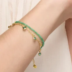 Pulsera de Plata de Ley 925 y Circonita Esmeralda acabado oro amarillo de 18k - Zaru