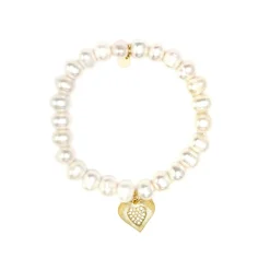 Pulsera de Plata de Ley 925 y Perla Blanca acabado en oro amarillo 18k - Ramiya