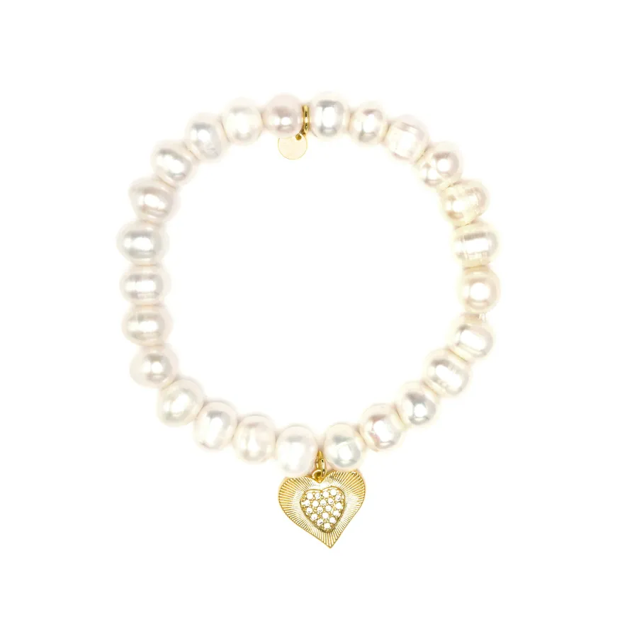 Pulsera de Plata de Ley 925 y Perla Blanca acabado en oro amarillo 18k - Ramiya