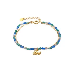 Pulsera de Plata de Ley 925 y Cristal Azul Oscuro acabado oro 18k - Dirhum