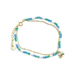 Pulsera de Plata de Ley 925 y Cristal Azul Oscuro acabado oro 18k - Dirhum