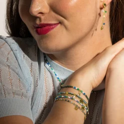 Pulsera de Plata de Ley 925 y Cristal Azul Oscuro acabado oro 18k - Dirhum