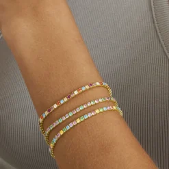 Pulsera de Plata de Ley 925 con Circonita Multicolor acabada en oro amarillo 18K - Tahu