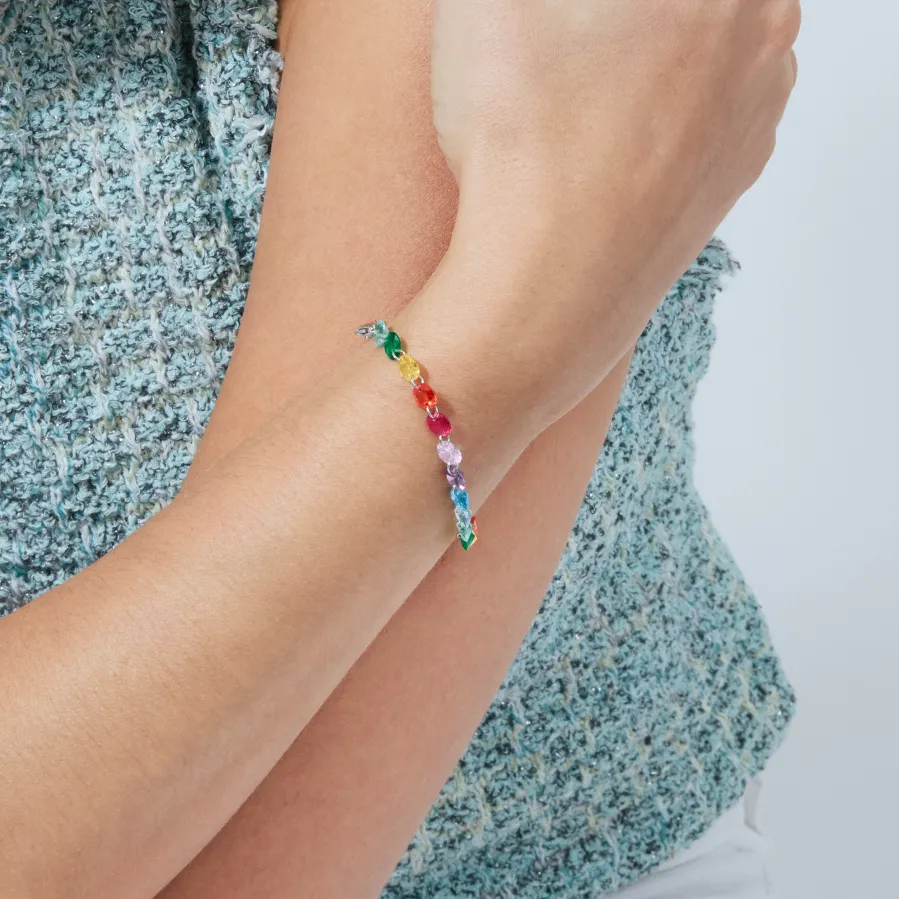 Pulsera de Plata de Ley 925 y Cuarzo Hidrotermal Multicolor acabado en rodio - Rasyes