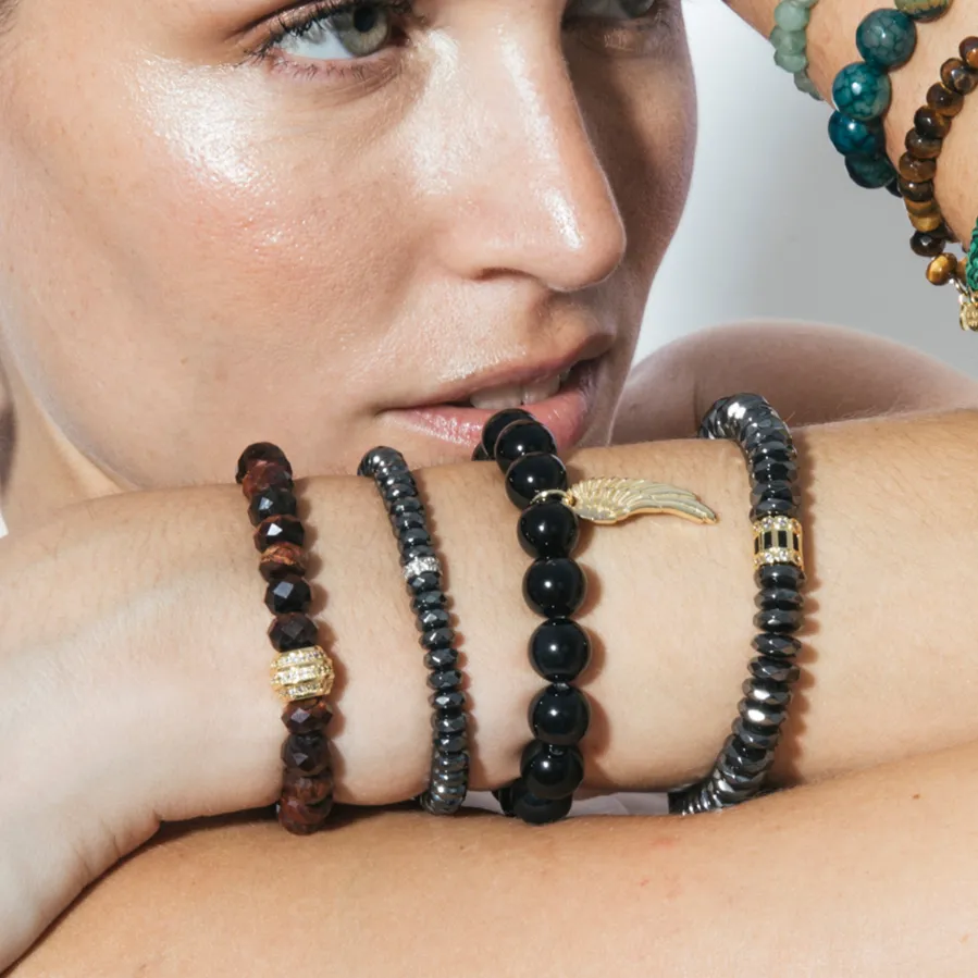 Pulsera de Plata de Ley 925 y Hematite acabado en oro amarillo 18k - Lakil