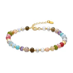 Pulsera de Plata de Ley 925 y Multicolor Piedra Natural acabado en oro amarillo de 18k - Abdas