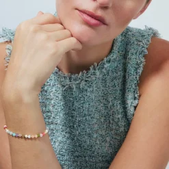 Pulsera de Plata de Ley 925 y Multicolor Piedra Natural acabado en oro amarillo de 18k - Abdas