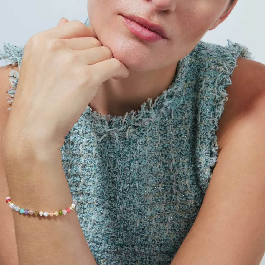 Pulsera de Plata de Ley 925 y Multicolor Piedra Natural acabado en oro amarillo de 18k - Abdas