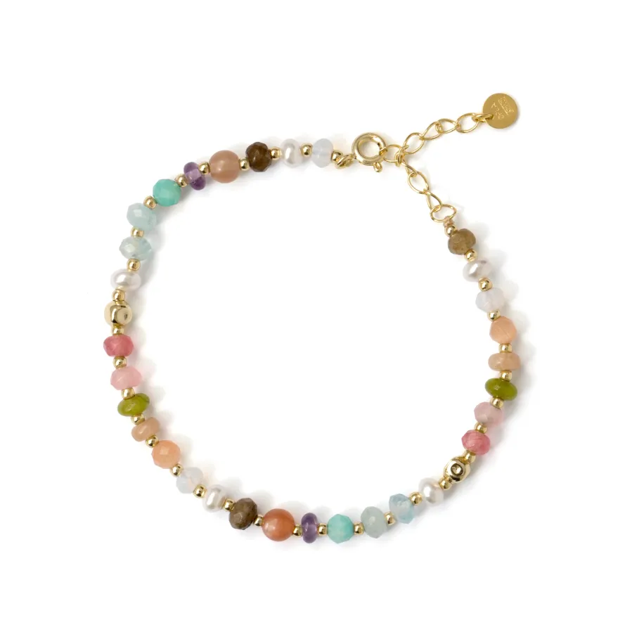 Pulsera de Plata de Ley 925 y Multicolor Piedra Natural acabado en oro amarillo de 18k - Abdas