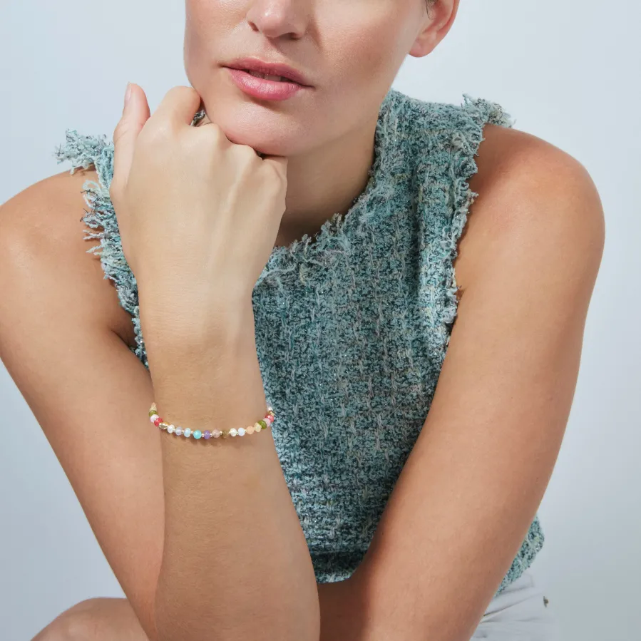 Pulsera de Plata de Ley 925 y Multicolor Piedra Natural acabado en oro amarillo de 18k - Abdas