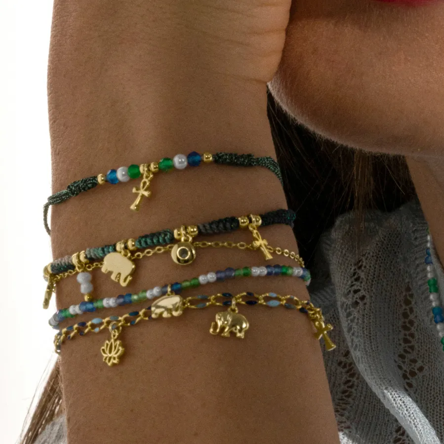 Pulsera de Plata de Ley 925 y Cristal Azul Oscuro acabado oro 18k - Kalau
