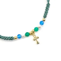 Pulsera de Plata de Ley 925 y Cristal Azul Oscuro acabado oro 18k - Kalau