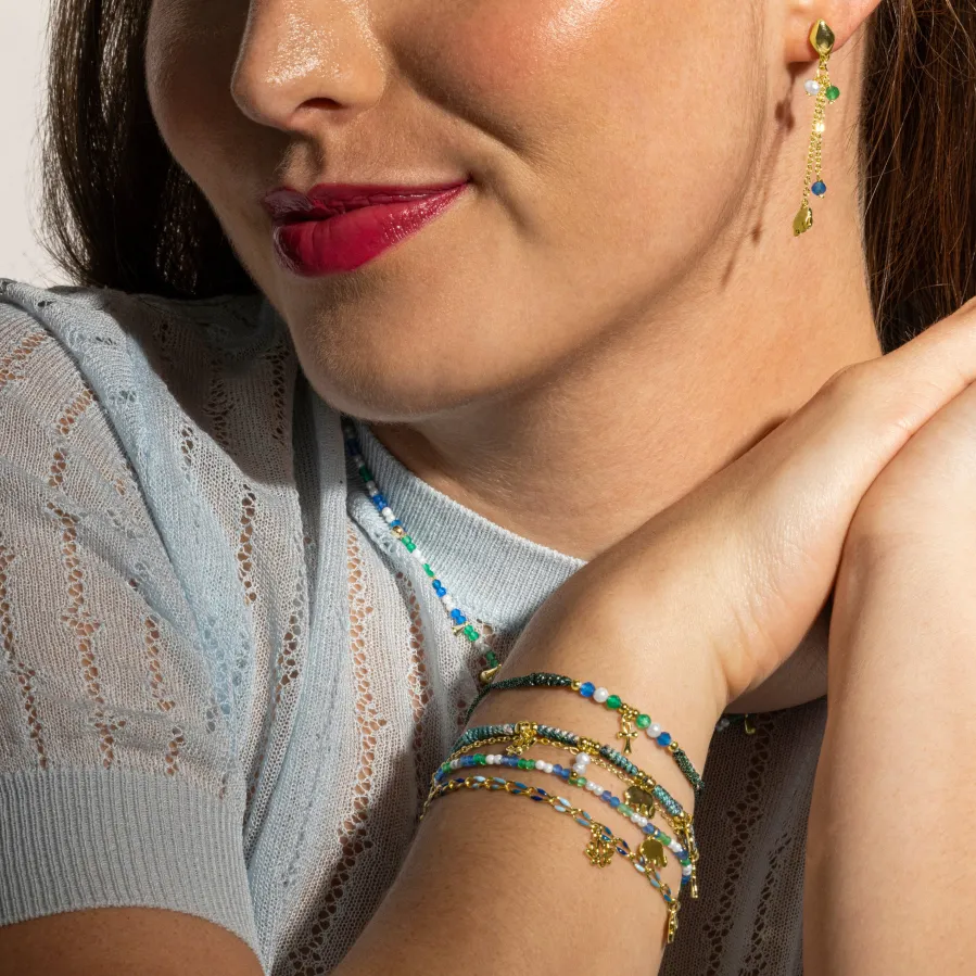Pulsera de Plata de Ley 925 y Cristal Azul Oscuro acabado oro 18k - Kalau