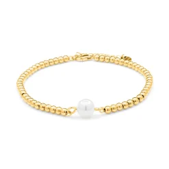 Pulsera de Plata de Ley 925 con Perla Blanca acabada en oro amarillo 18K - Nakuru