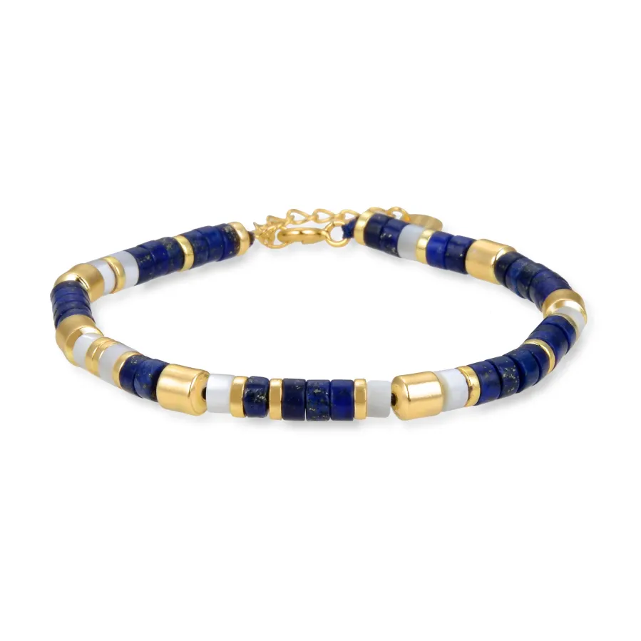 Pulsera de Plata de Ley 925 con Lapislazuli Natural acabada en oro amarillo 18K - Ihun