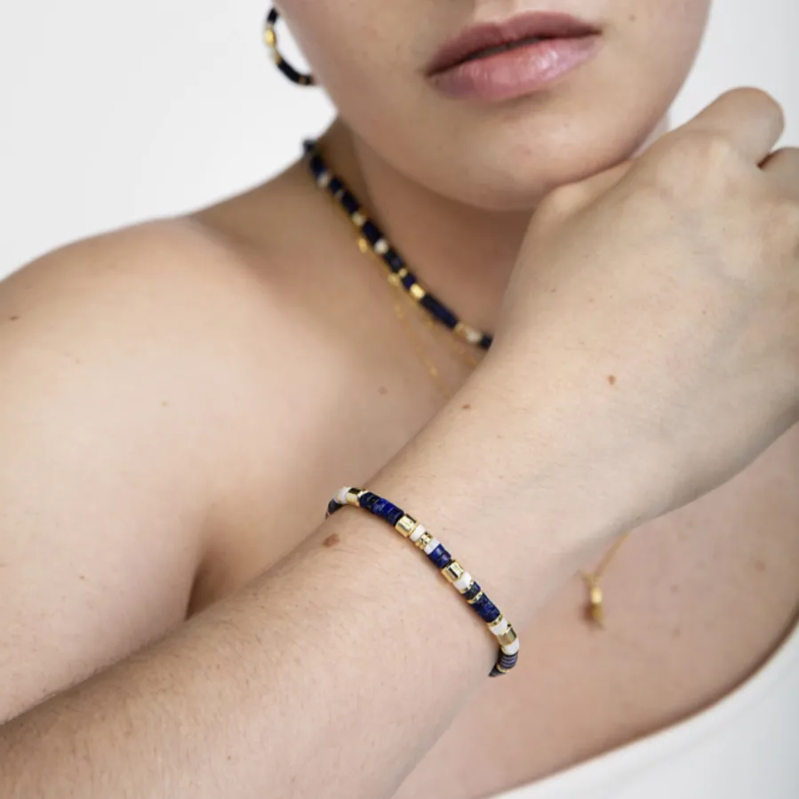 Pulsera de Plata de Ley 925 con Lapislazuli Natural acabada en oro amarillo 18K - Ihun