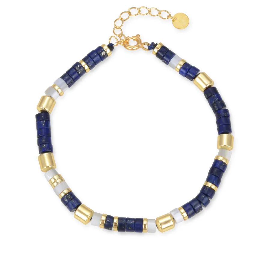 Pulsera de Plata de Ley 925 con Lapislazuli Natural acabada en oro amarillo 18K - Ihun