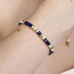 Pulsera de Plata de Ley 925 con Lapislazuli Natural acabada en oro amarillo 18K - Ihun