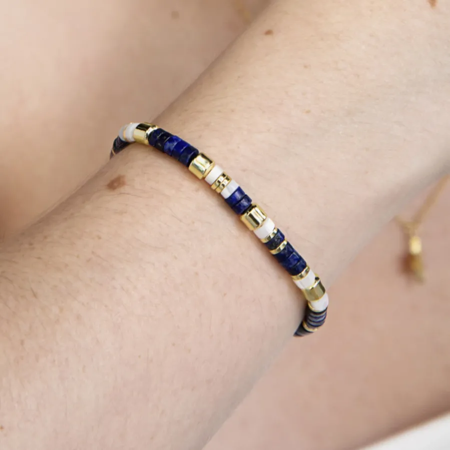 Pulsera de Plata de Ley 925 con Lapislazuli Natural acabada en oro amarillo 18K - Ihun