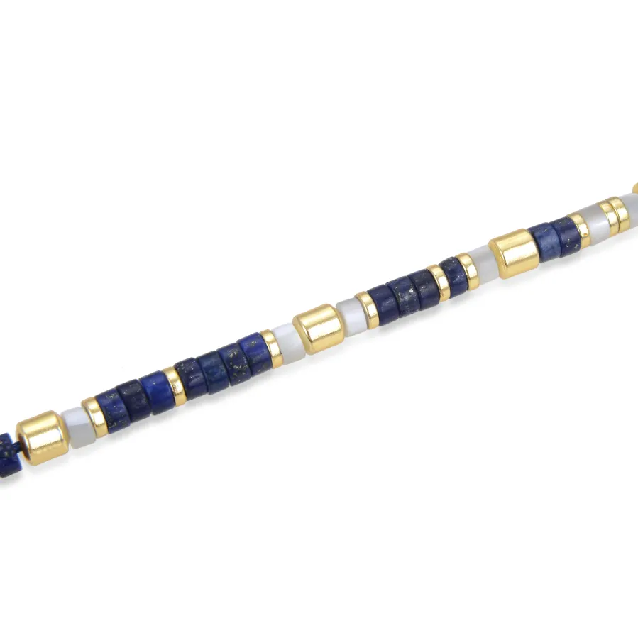 Pulsera de Plata de Ley 925 con Lapislazuli Natural acabada en oro amarillo 18K - Ihun
