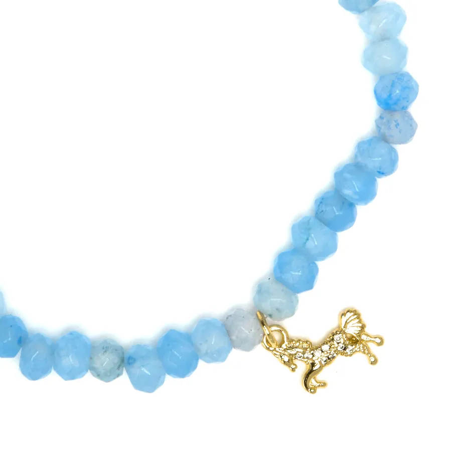 Pulsera de Plata de Ley 925 y Jade Azul acabado en oro amarillo 18k - Korsa