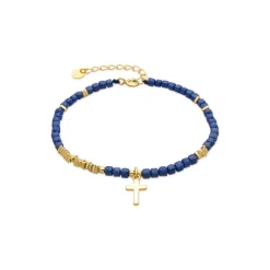 Pulsera de Plata de Ley 925 y Cristal Azul Oscuro acabado oro amarillo de 18k - Iszun