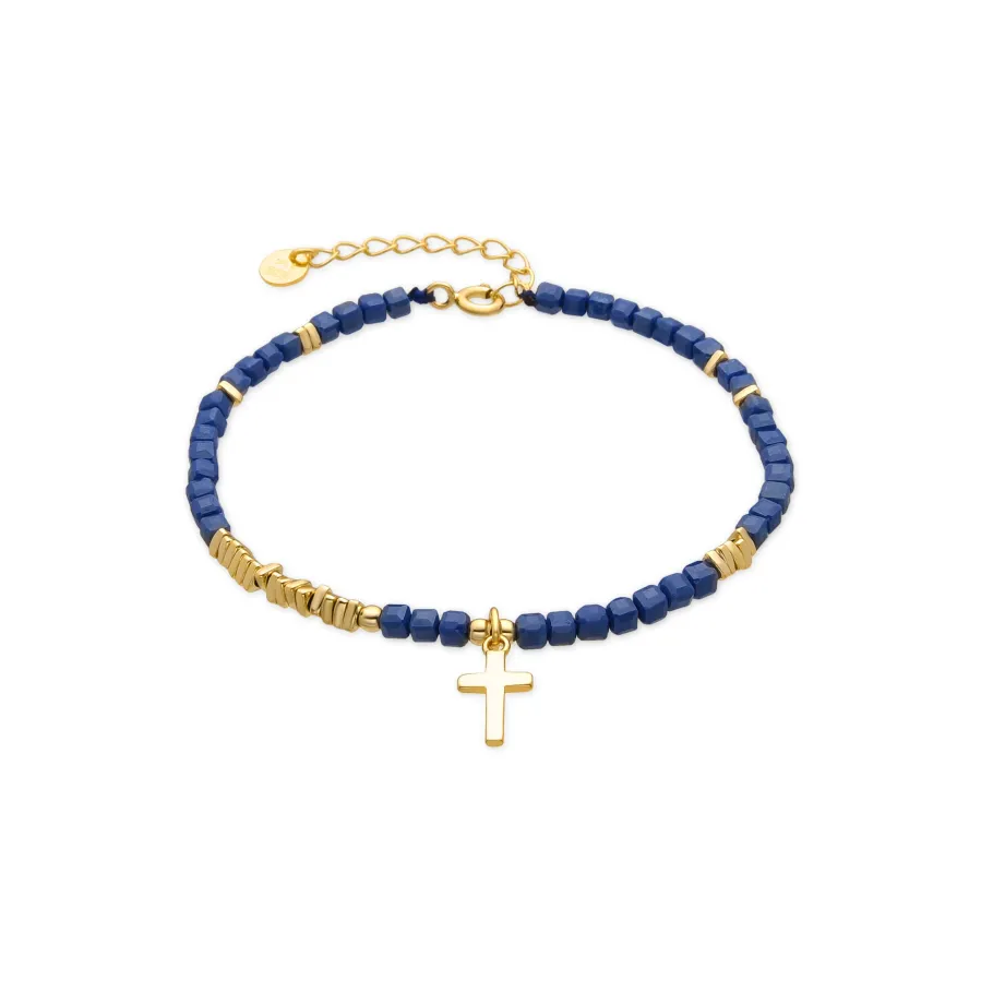 Pulsera de Plata de Ley 925 y Cristal Azul Oscuro acabado oro amarillo de 18k - Iszun
