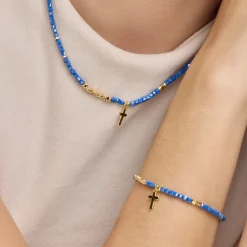 Pulsera de Plata de Ley 925 y Cristal Azul Oscuro acabado oro amarillo de 18k - Iszun