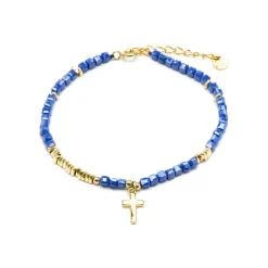 Pulsera de Plata de Ley 925 y Cristal Azul Oscuro acabado oro amarillo de 18k - Iszun