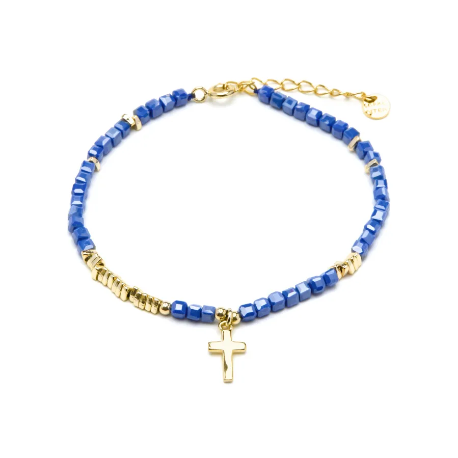 Pulsera de Plata de Ley 925 y Cristal Azul Oscuro acabado oro amarillo de 18k - Iszun
