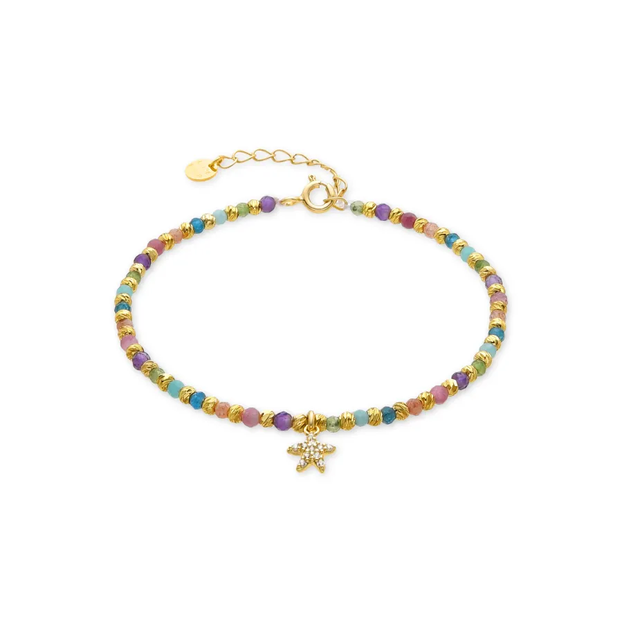 Pulsera de Plata de Ley 925 y Cristal Multicolor acabada en oro amarillo de 18k - Estrella