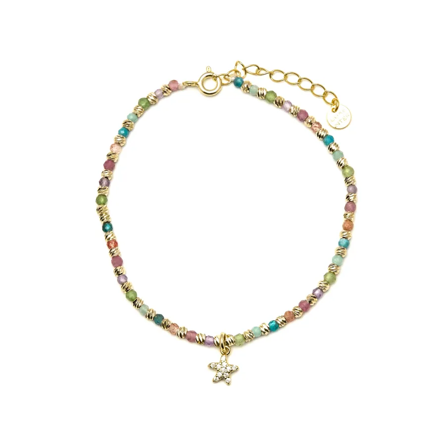 Pulsera de Plata de Ley 925 y Cristal Multicolor acabada en oro amarillo de 18k - Estrella