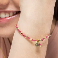 Pulsera de Plata de Ley 925 y Cristal Rosa acabada en oro amarillo 18K - Corazón
