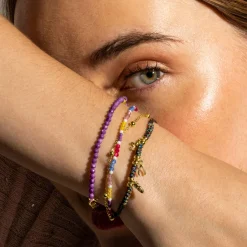 Pulsera de Plata de Ley 925 y Cristal Morado acabado oro 18k - Riccus