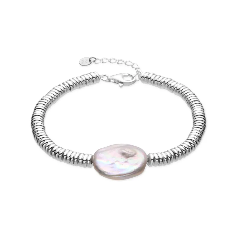 Pulsera de Plata de Ley 925 y Perla Blanca acabado rodio - Siever